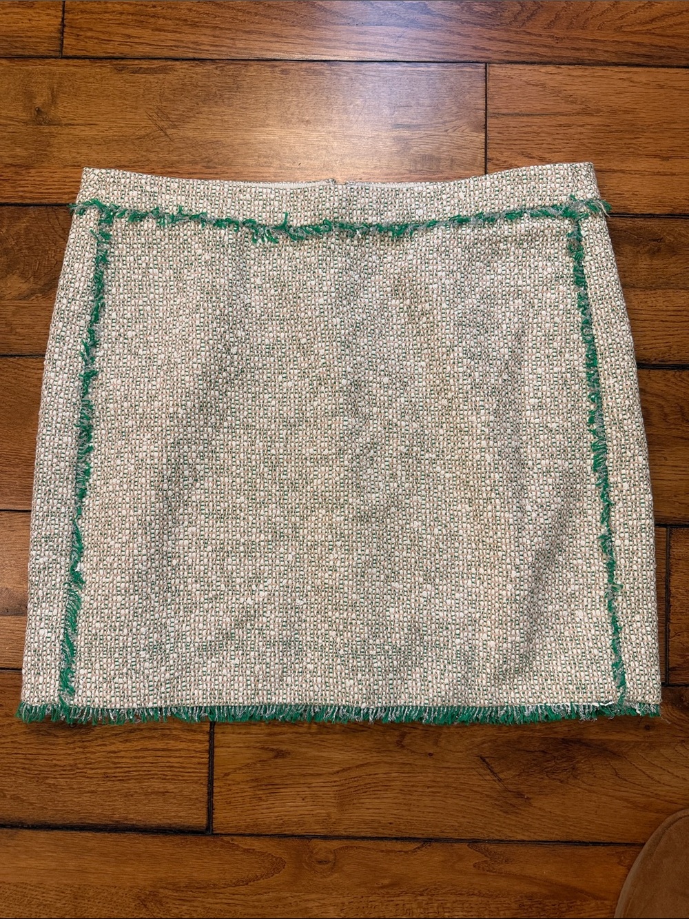 J. Crew Cream Tweed Mini Skirt with Green Fringe